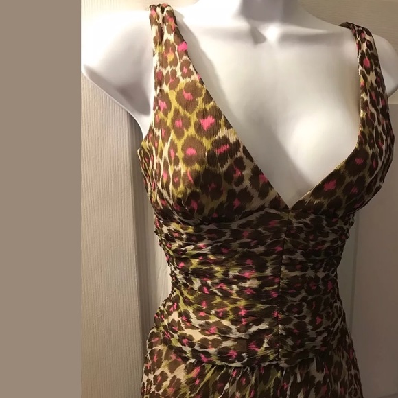 TRINA TURK Animal Print Silk Dress Pink Brown - Picture 3 of 6
